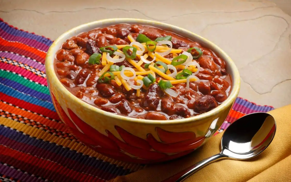 Keto chili with beans in a bowl